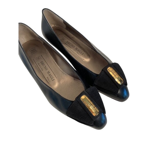 VTG Bruno Magli Black Leather Flats Bow Made In Italy Size 5 8949 GUC - Picture 2 of 10